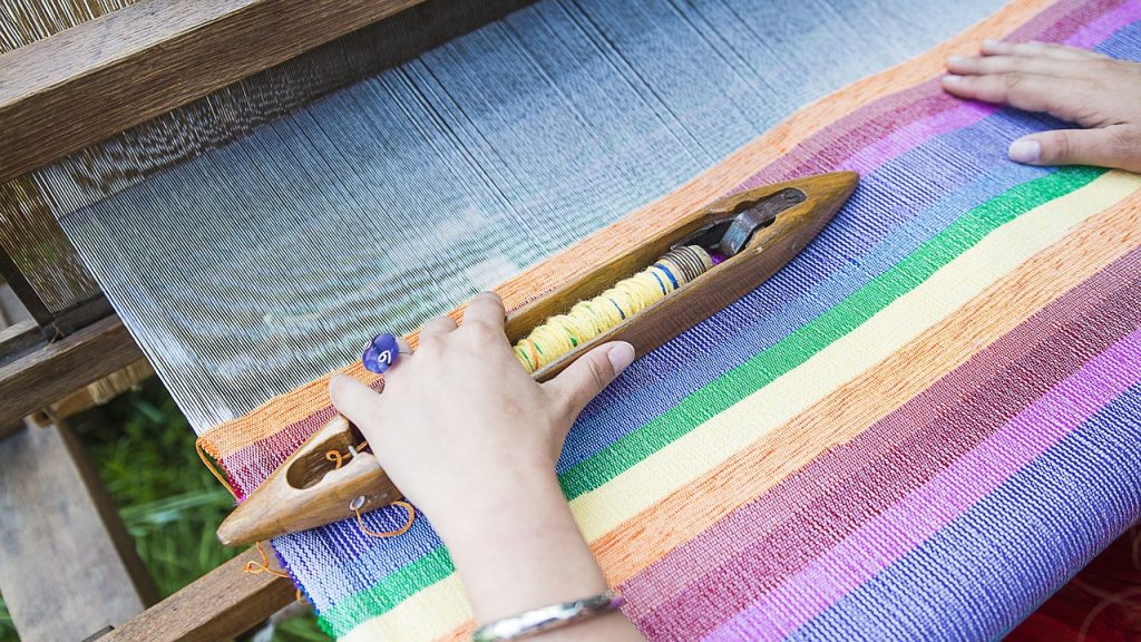 weaving a rug